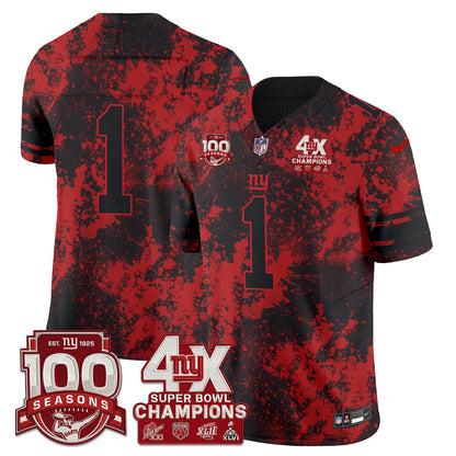New York Giants 4X Champs Blood Splash Edition Vapor Jersey - Stitched