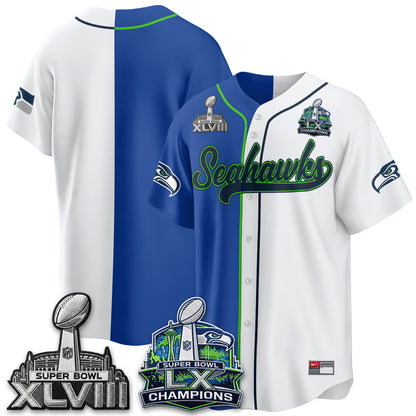 Seattle Seahawks S.Bowl Champs Split Baseball Custom Jersey V1- Stitched