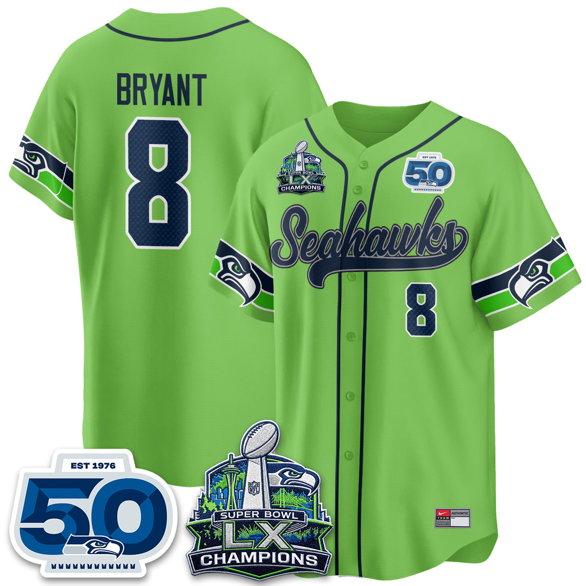Seattle Seahawks SB LX Champs Vapor Baseball Jersey - Stitch