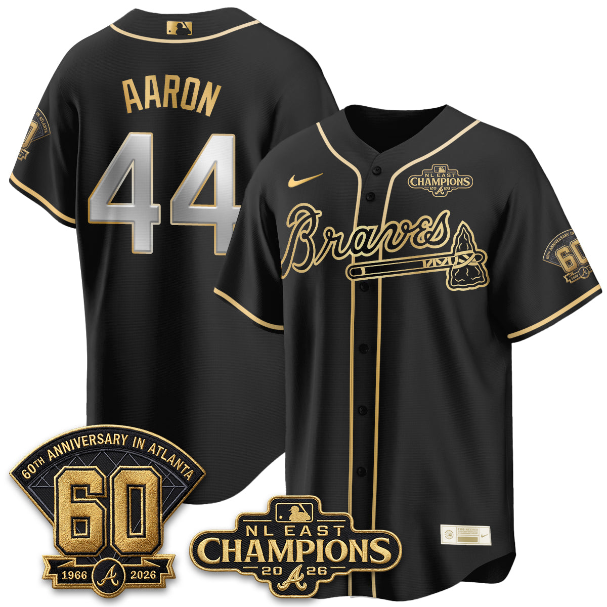 Atlanta Braves 2026 NL East Champs Gold Edition Vapor Jersey - Stitched