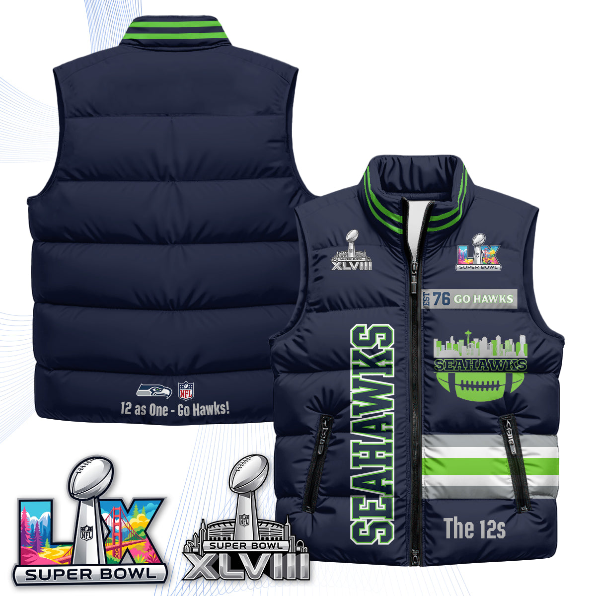 Seattle Seahawks "Go Hawks" Edition Puffer Vest - Printed