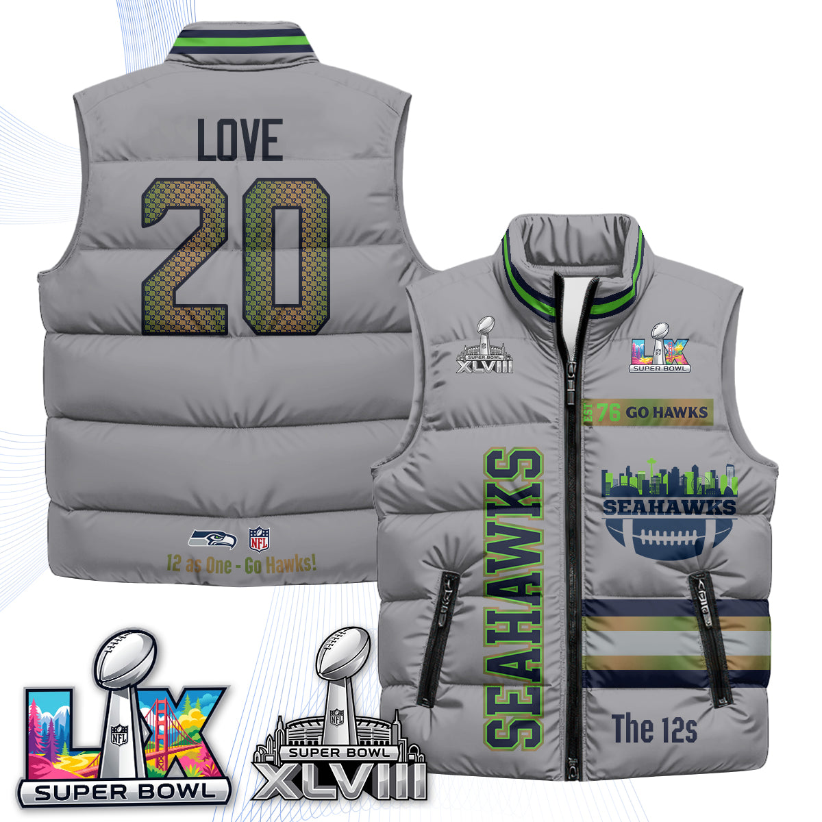 Seattle Seahawks "Go Hawks" Edition Puffer Vest - Printed