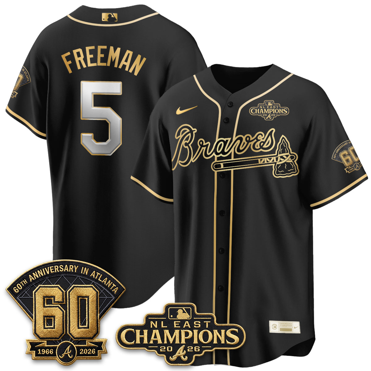 Atlanta Braves 2026 NL East Champs Gold Edition Vapor Jersey - Stitched
