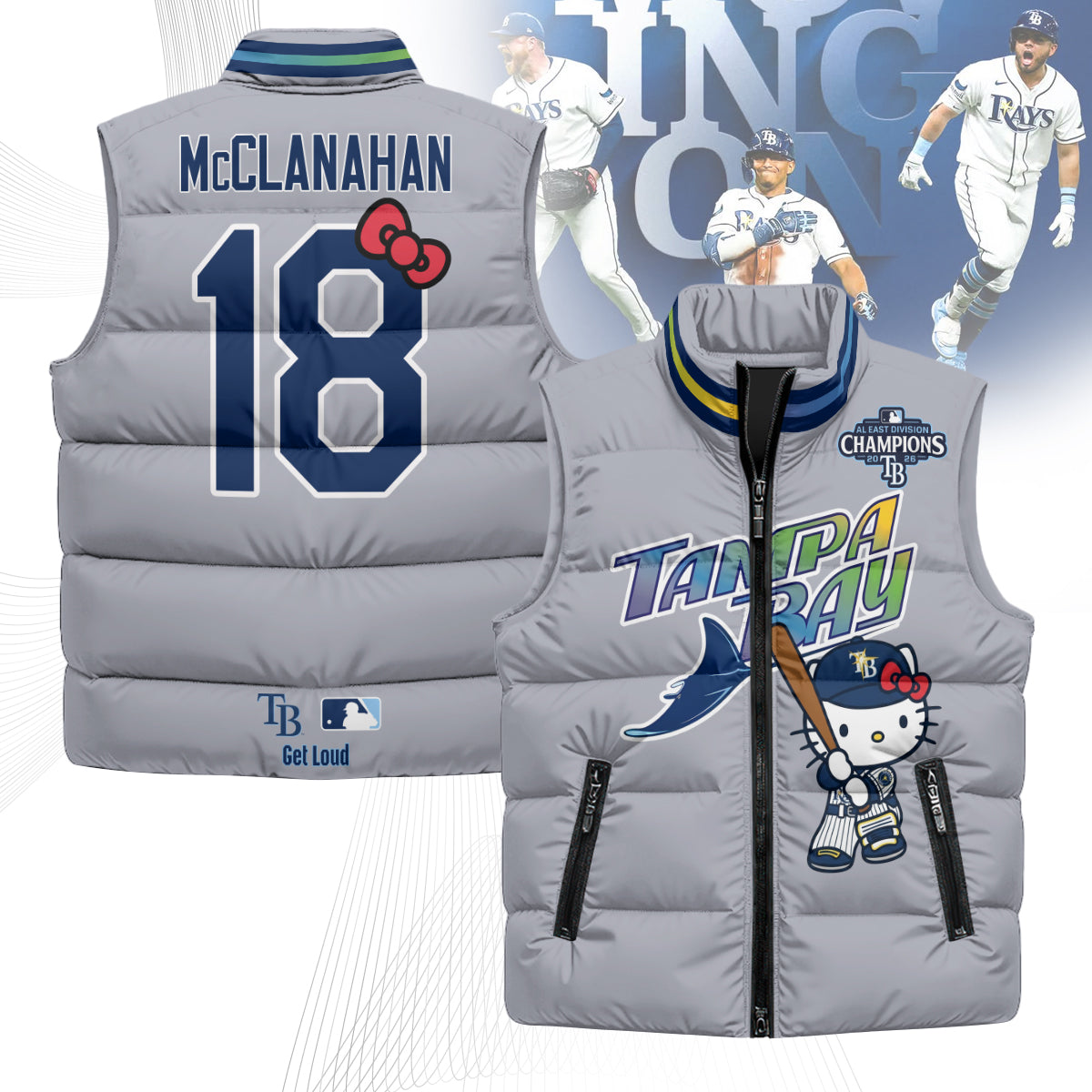 TB x Meow KT 2026 AL East Champs Puffer Vest - Printed