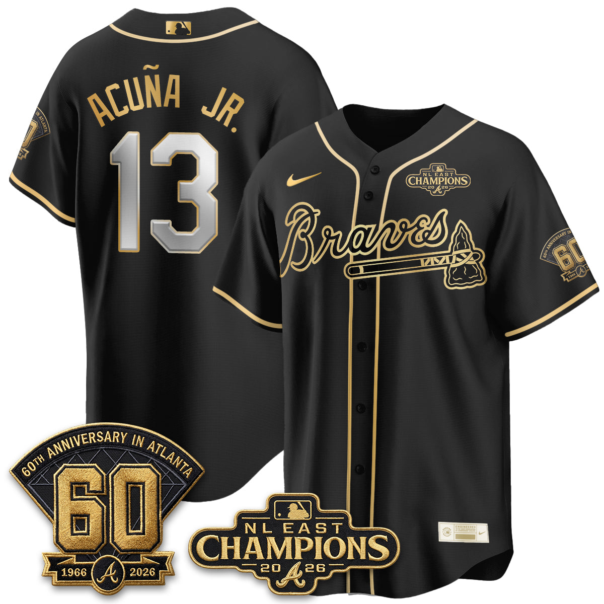Atlanta Braves 2026 NL East Champs Gold Edition Vapor Jersey - Stitched