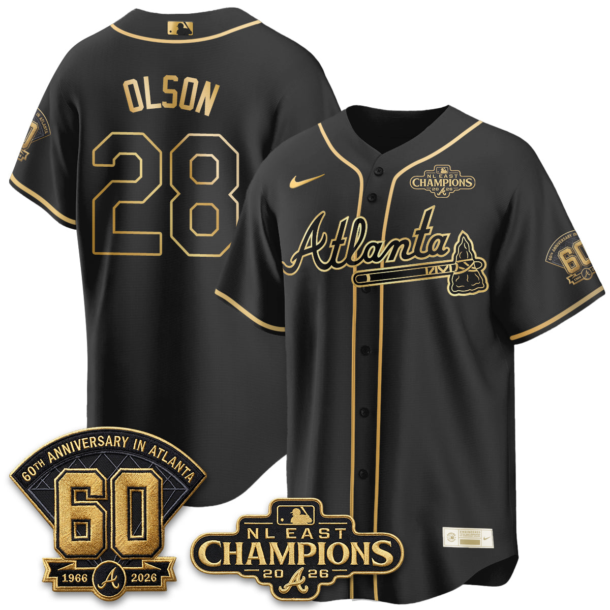 Atlanta Braves 2026 NL East Champs Gold Edition Vapor Jersey - Stitched
