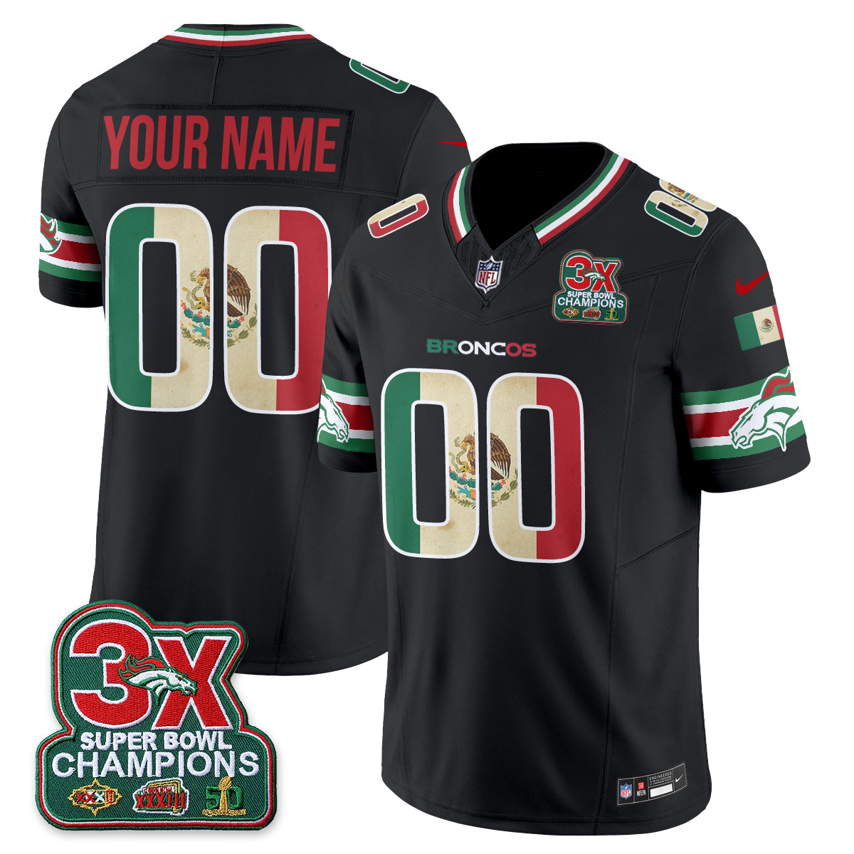 DEN Mexico Edition Vapor Custom Jersey - Stitched