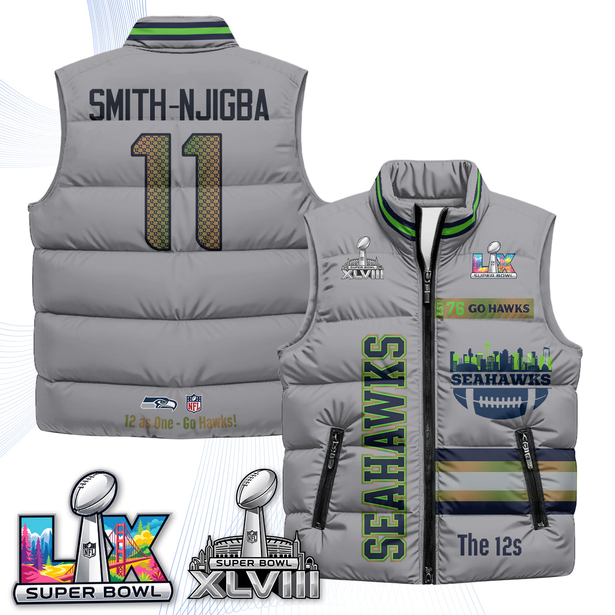 Seattle Seahawks "Go Hawks" Edition Puffer Vest - Printed