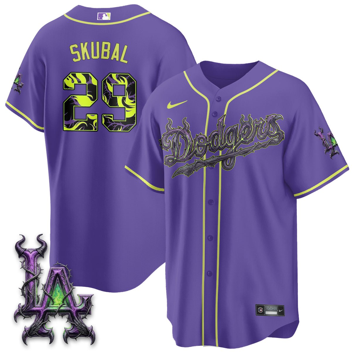 Los Angeles Dodgers Villains Halloween - Horned Queen Vapor Jersey- Stitched