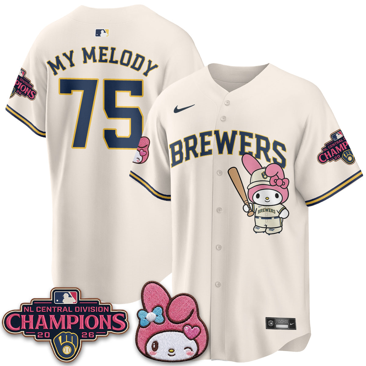 Milwaukee Brewers NL Central Champs x Pink Sanrio Friend  Vapor Jersey - Stitched