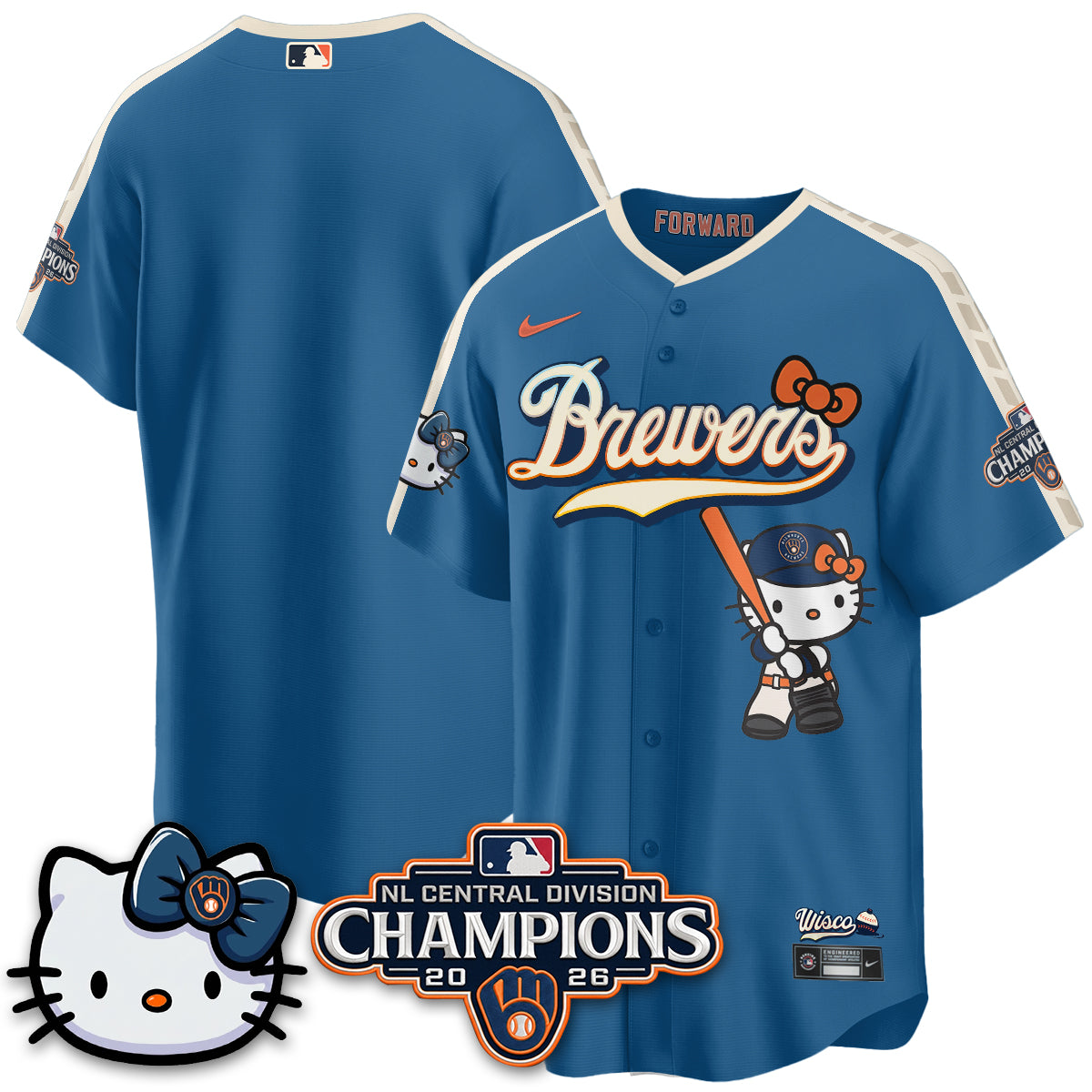 Milwaukee Brewers NL Central Champs x Meow KT Vapor Jersey - Stitched