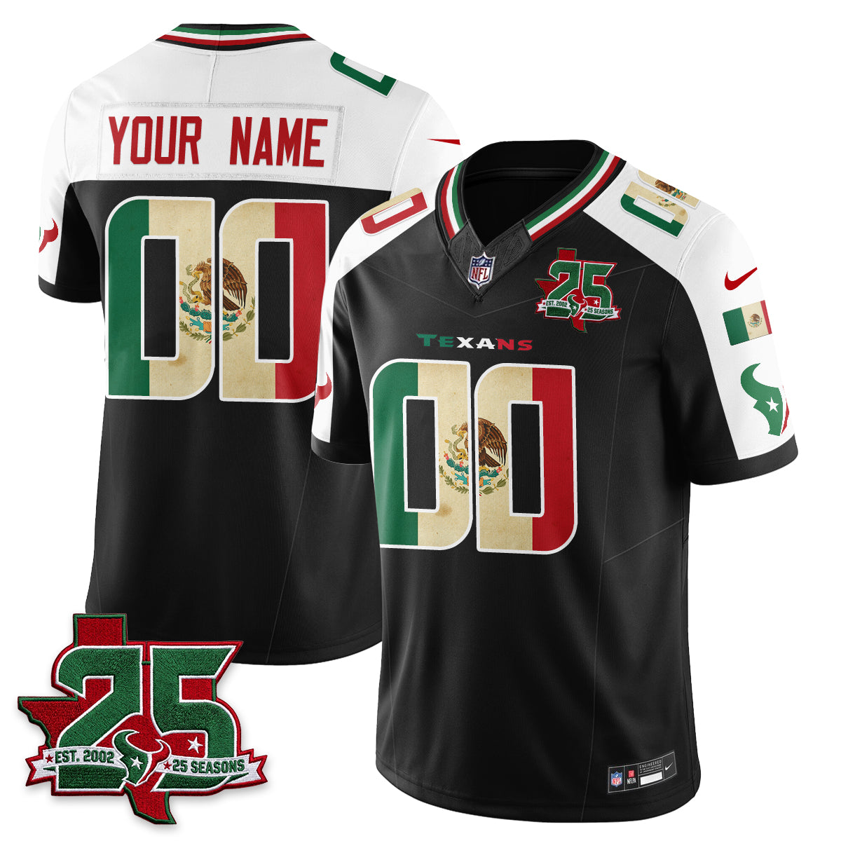 HOU 25 Seasons Mexico Style Vapor Custom Jersey - Stitched