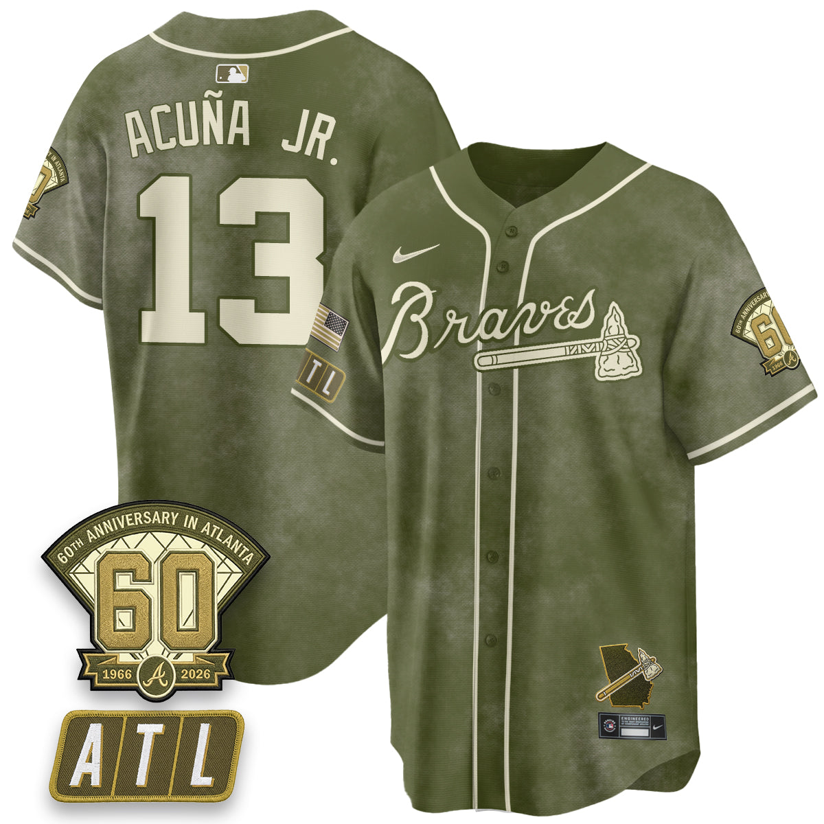 ATL New Era Olive 2026 Armed Forces Day Vapor Limited Jersey - All Stitched