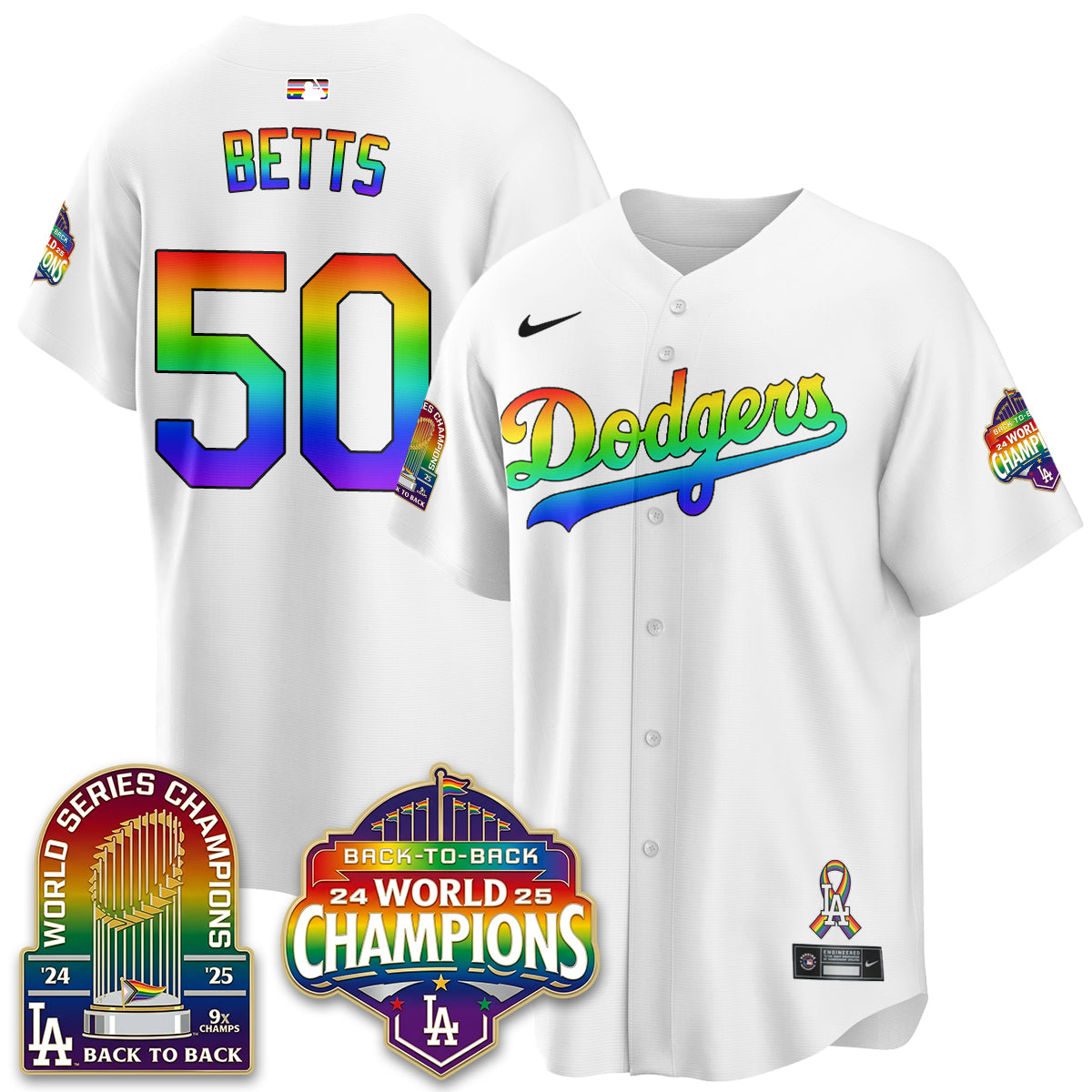 Los Angeles Dodgers Happy Pride Month Vapor Jersey - Stitched