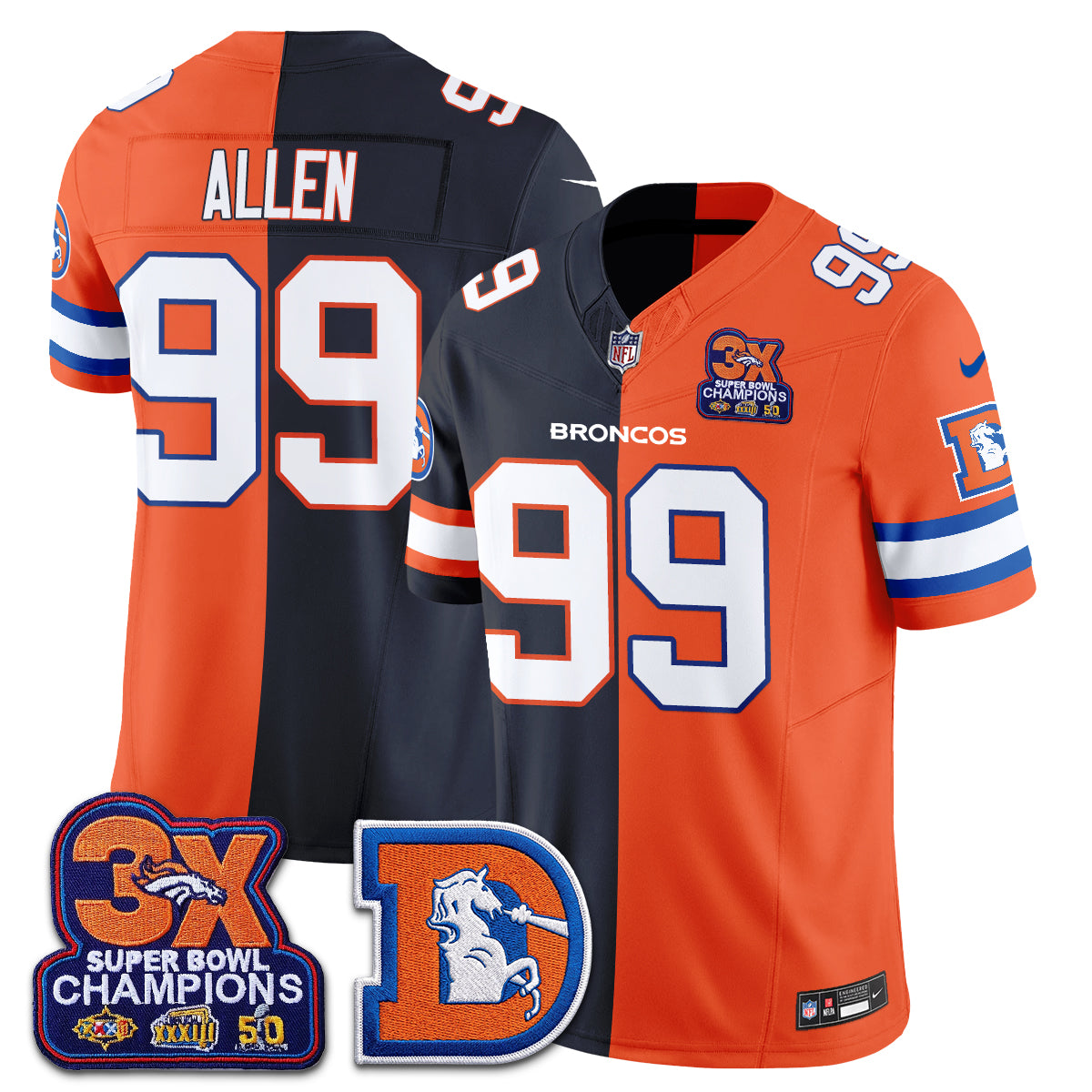 Denver Broncos Throwback Split Vapor Jersey - Stitched