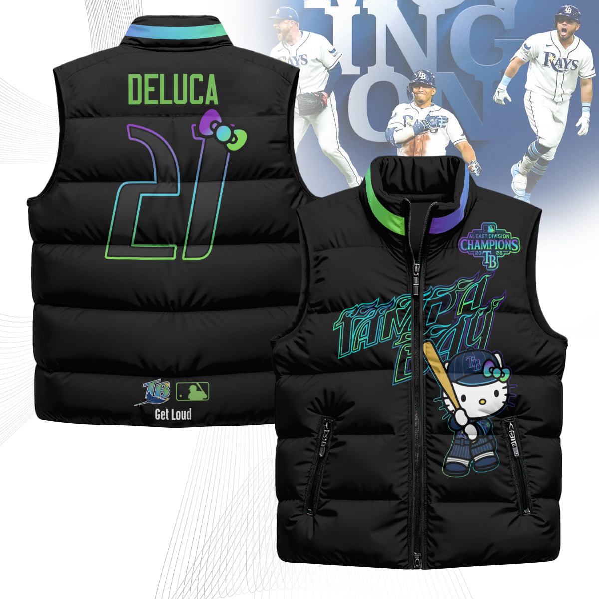 TB x Meow KT 2026 AL East Champs Puffer Vest - Printed