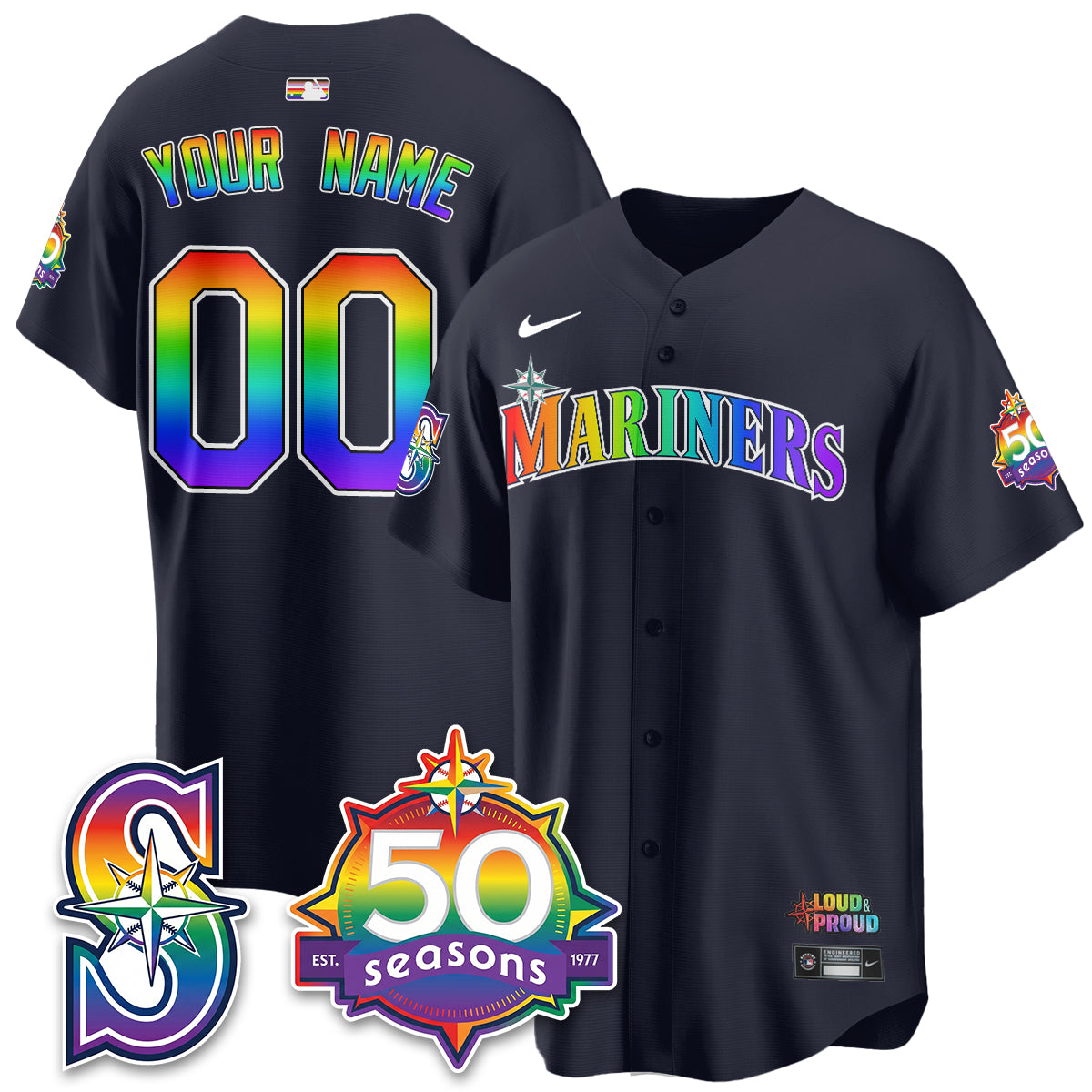 Seattle Mariners Happy Pride Month Vapor Custom Jersey - Stitched