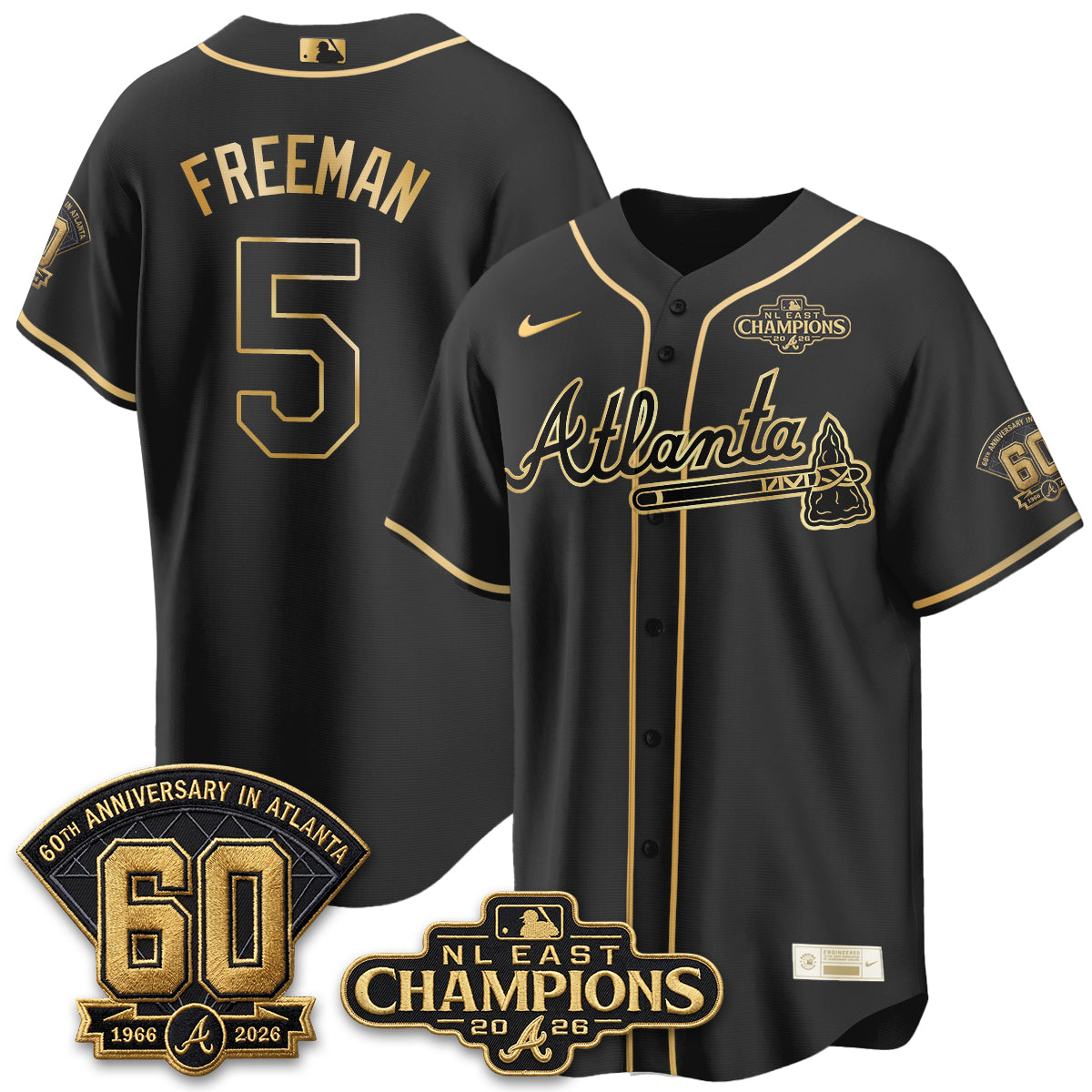 Atlanta Braves 2026 NL East Champs Gold Edition Vapor Jersey - Stitched
