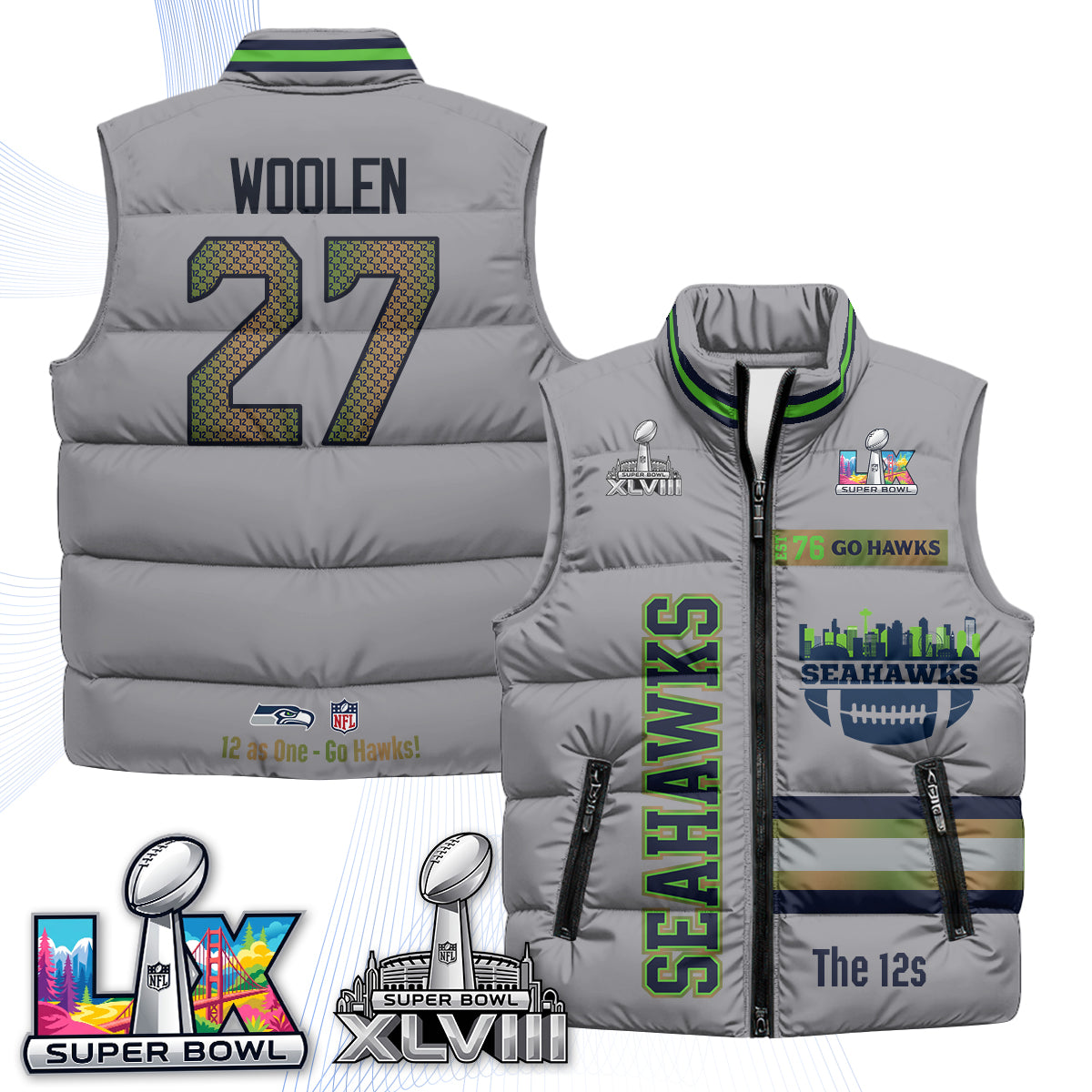 Seattle Seahawks "Go Hawks" Edition Puffer Vest - Printed