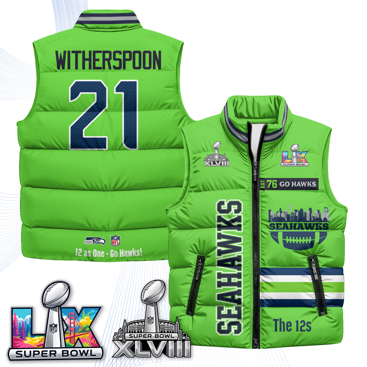 Seattle Seahawks "Go Hawks" Edition Puffer Vest - Printed