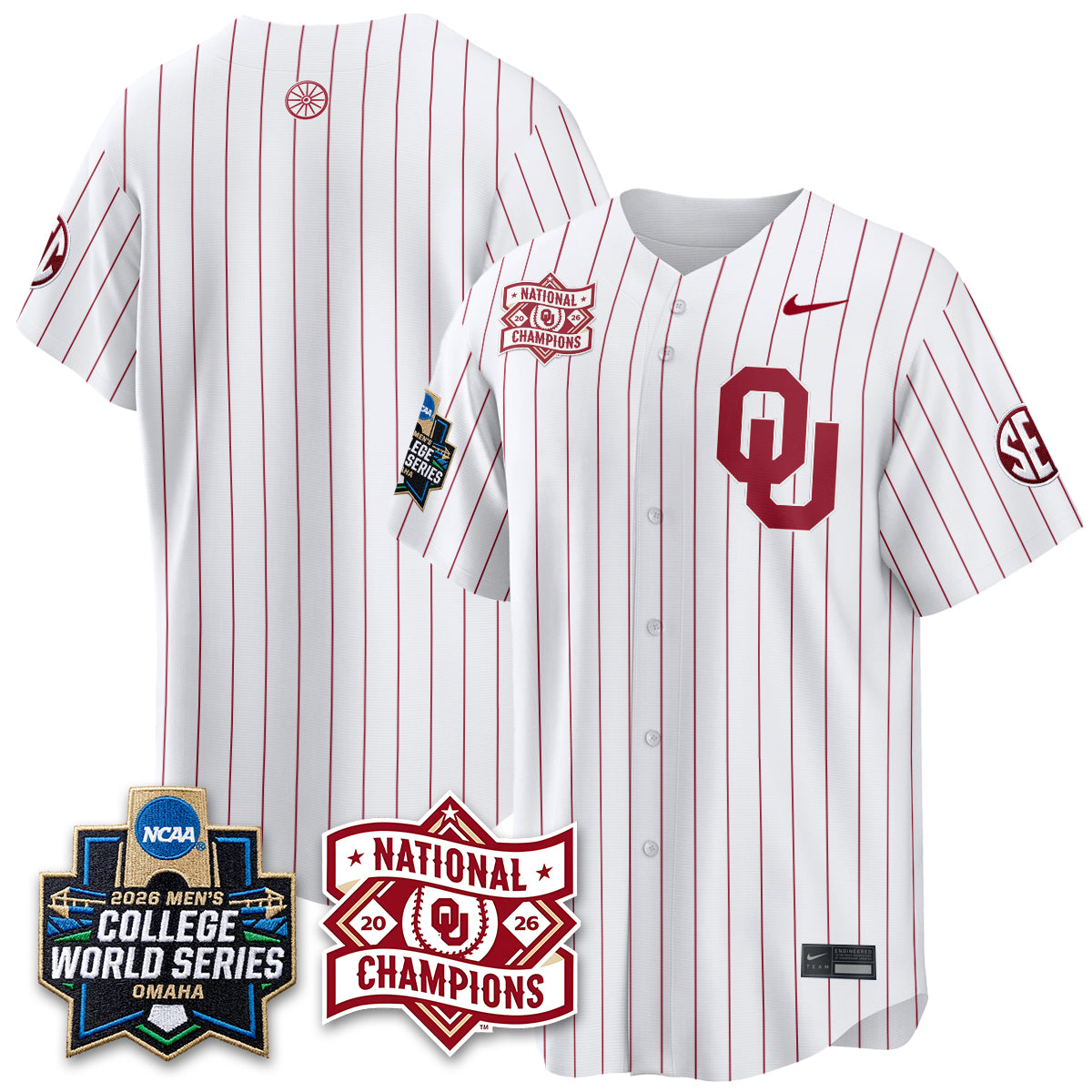 Oklahoma Sooners 2026 NCAA Baseball Men's College World Series Champions Vapor Jersey - Stitched