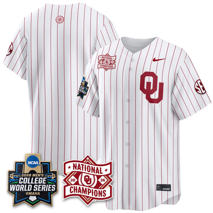 Oklahoma Sooners 2026 NCAA Baseball Men's College World Series Champions Vapor Jersey - Stitched