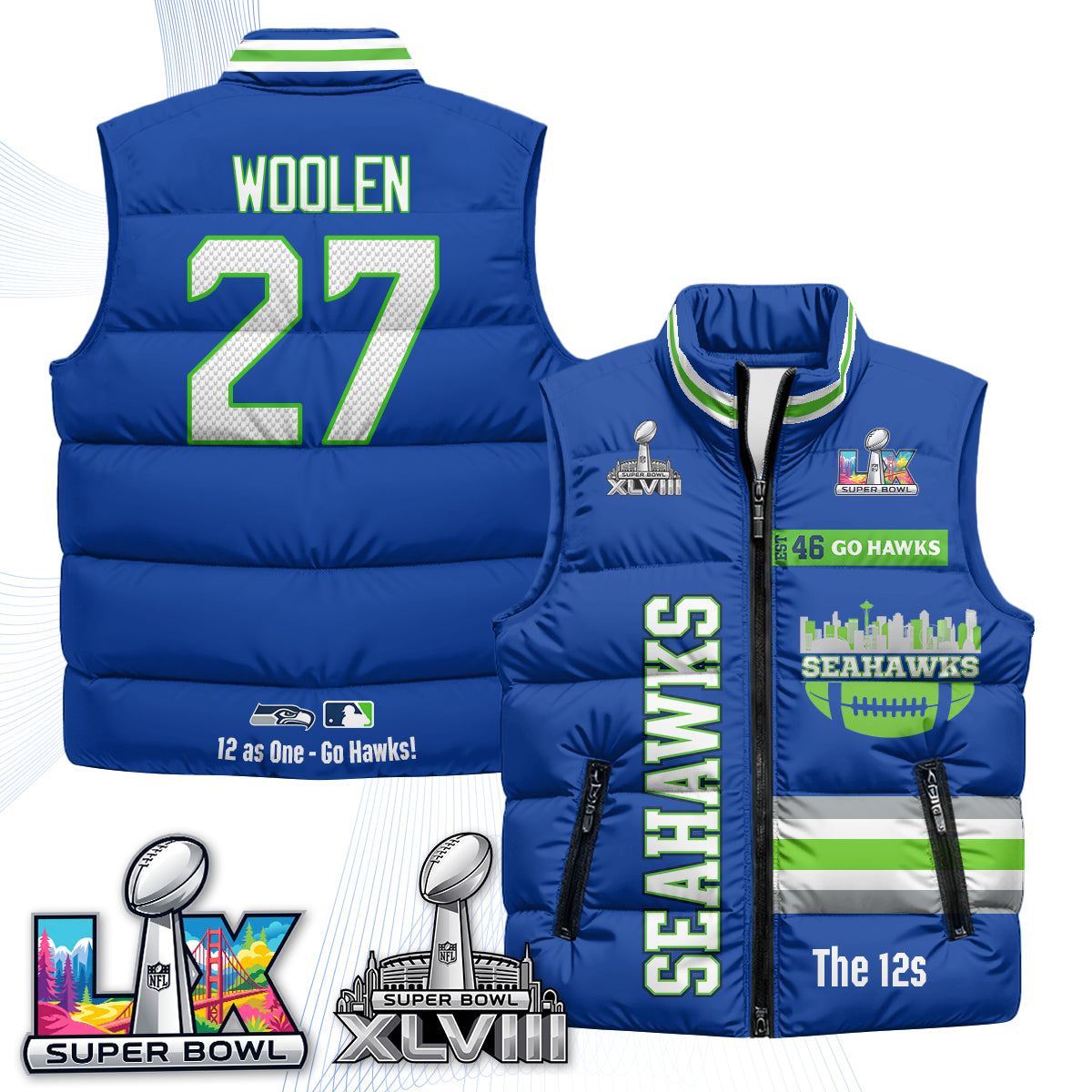 Seattle Seahawks "Go Hawks" Edition Puffer Vest - Printed