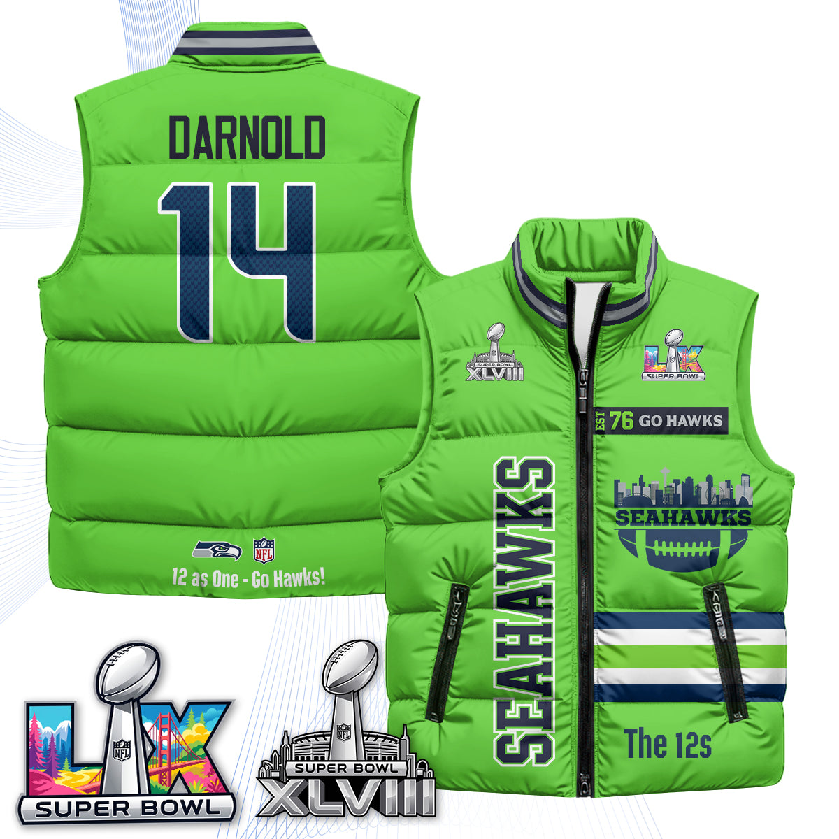 Seattle Seahawks "Go Hawks" Edition Puffer Vest - Printed