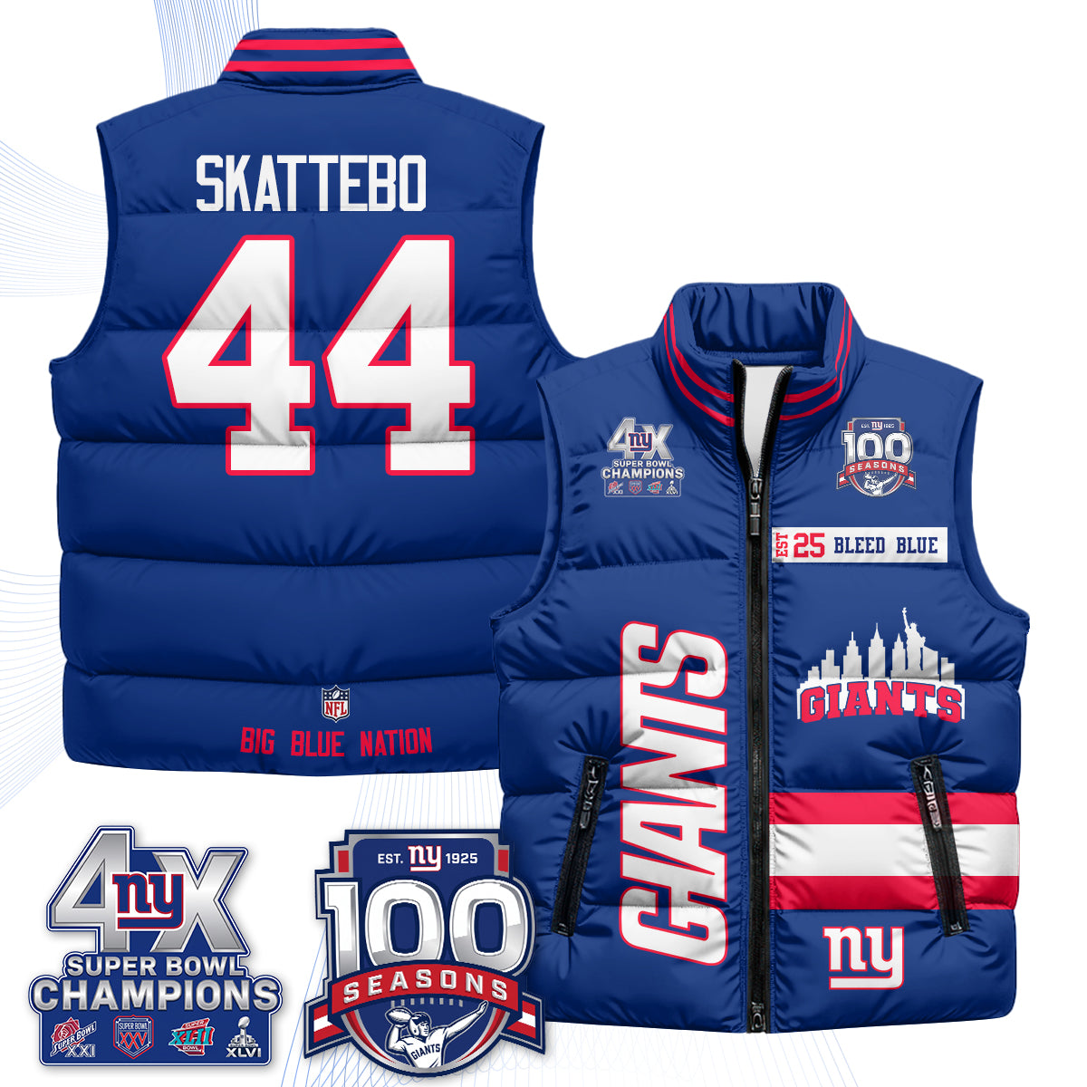 NYG 4X Champs S.Bowl Puffer Vest - Printed
