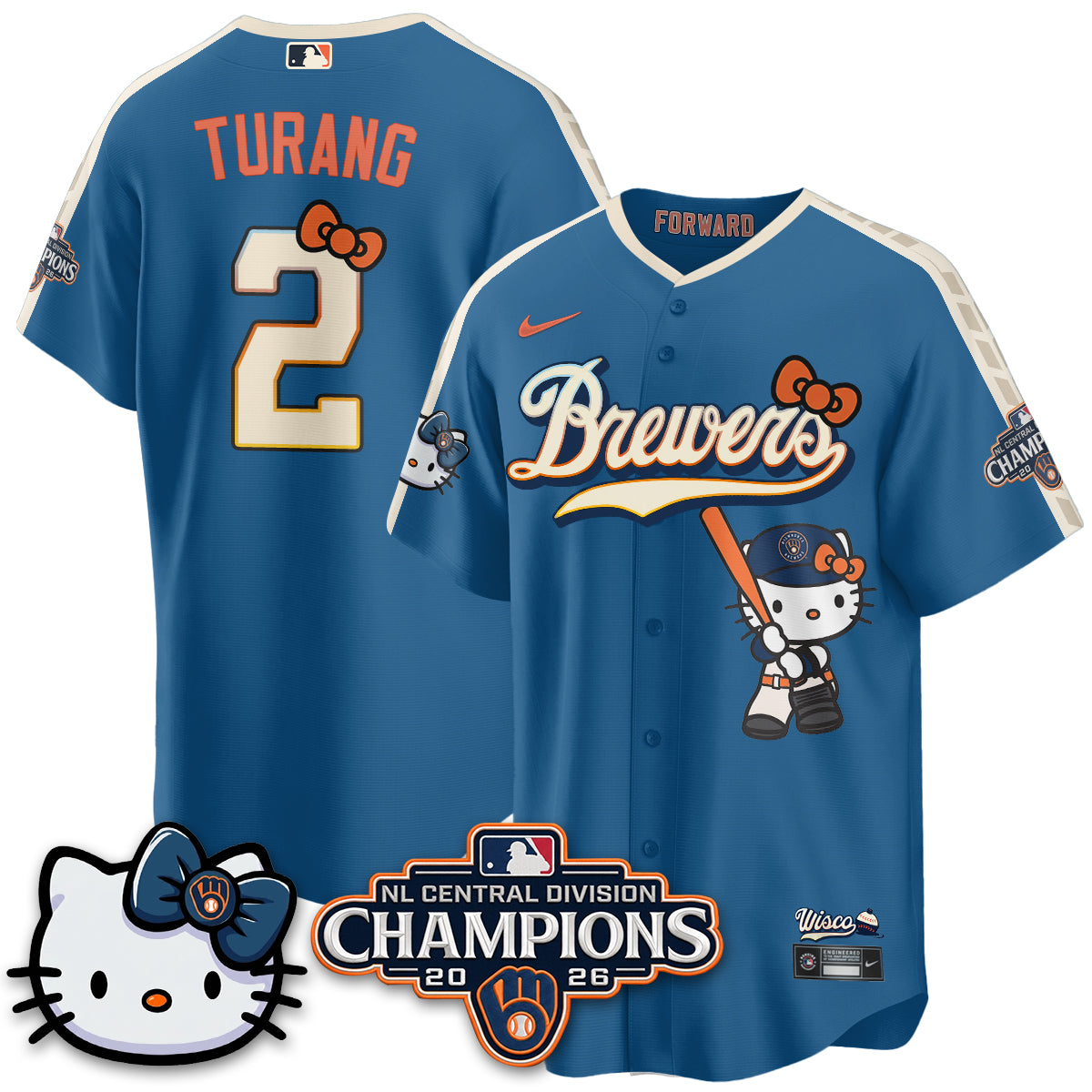 Milwaukee Brewers NL Central Champs x Meow KT Vapor Jersey - Stitched