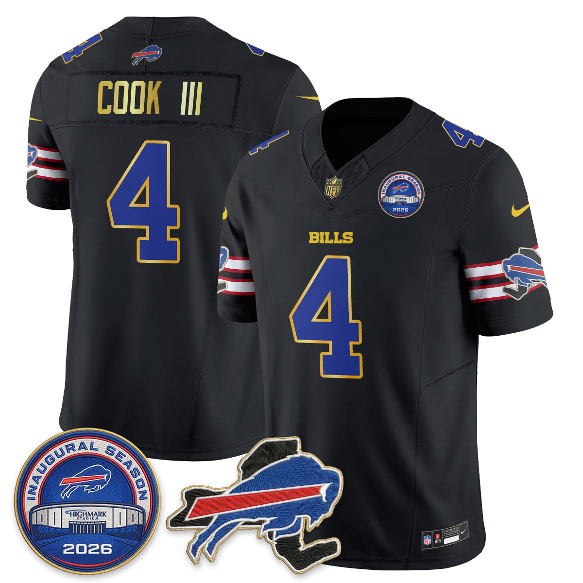 Buffalo Bills 2026 Gold Trim Edition Vapor Jersey - Stitched