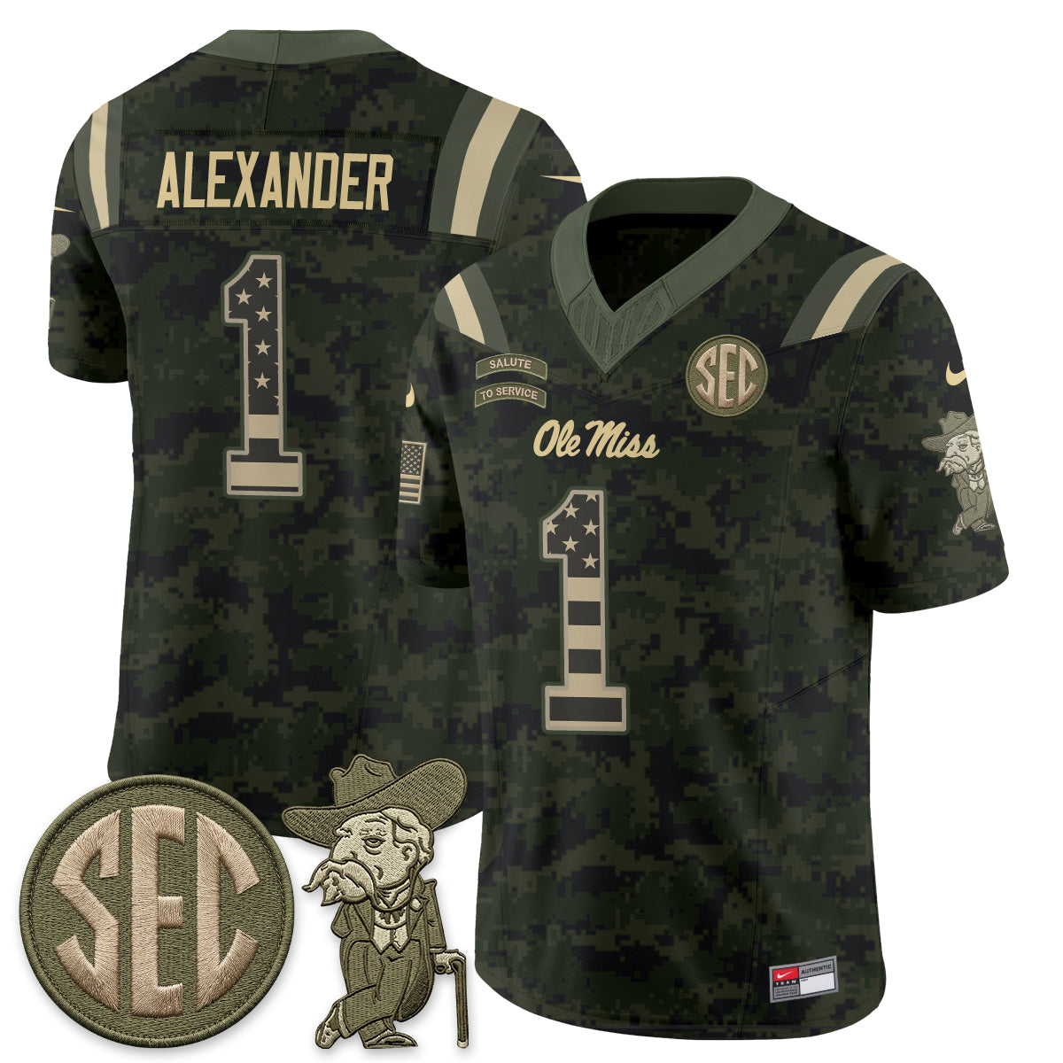 Ole Miss Rebels 2026 Salute to Service Vapor Jersey - Stitched