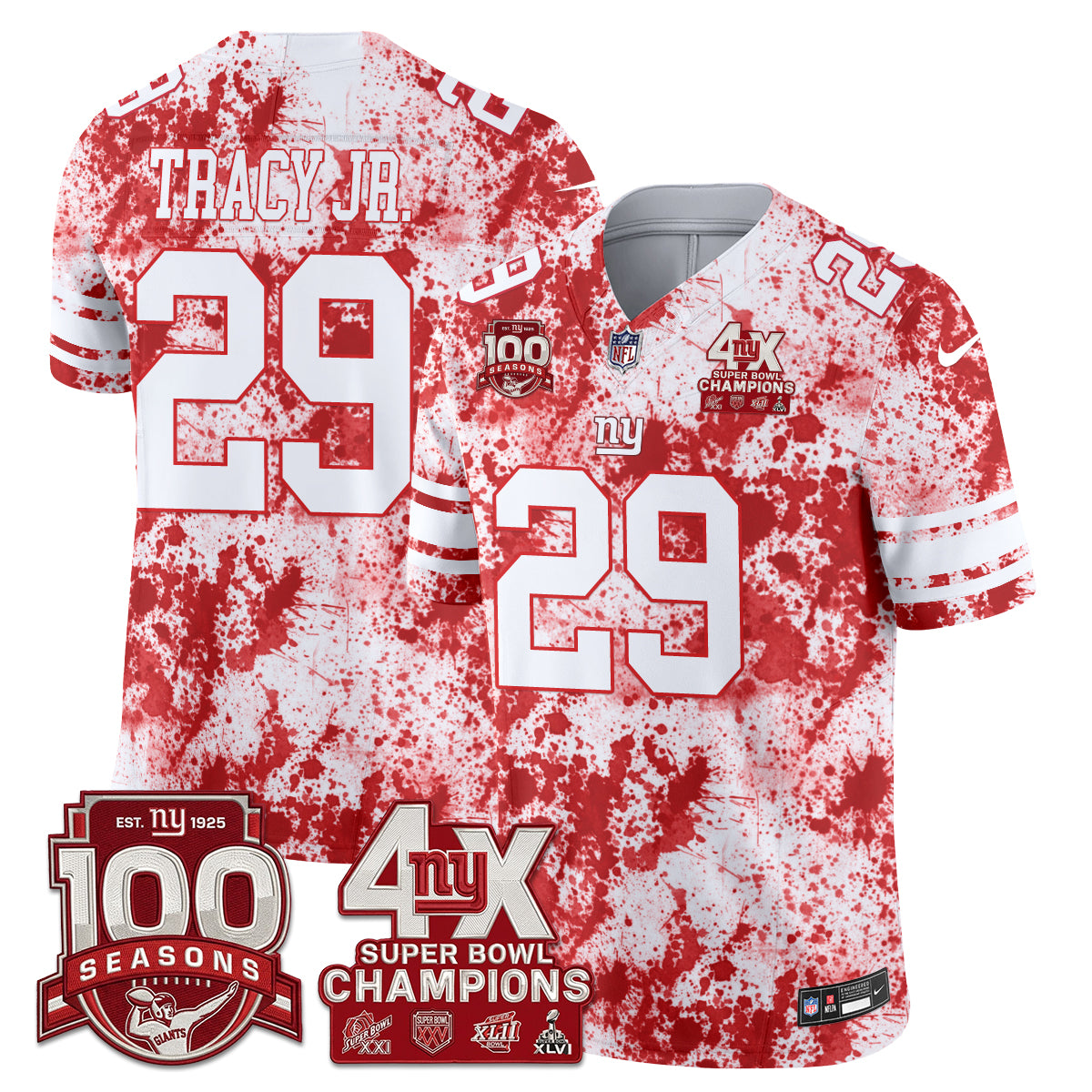 New York Giants 4X Champs Blood Splash Edition Vapor Jersey - Stitched