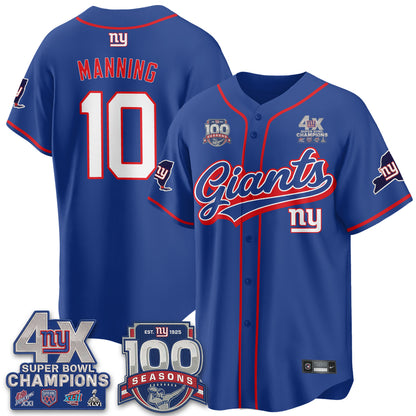 New York Giants 4X Champs & 100 Anniversary Vapor Baseball Jersey V2- Stitched