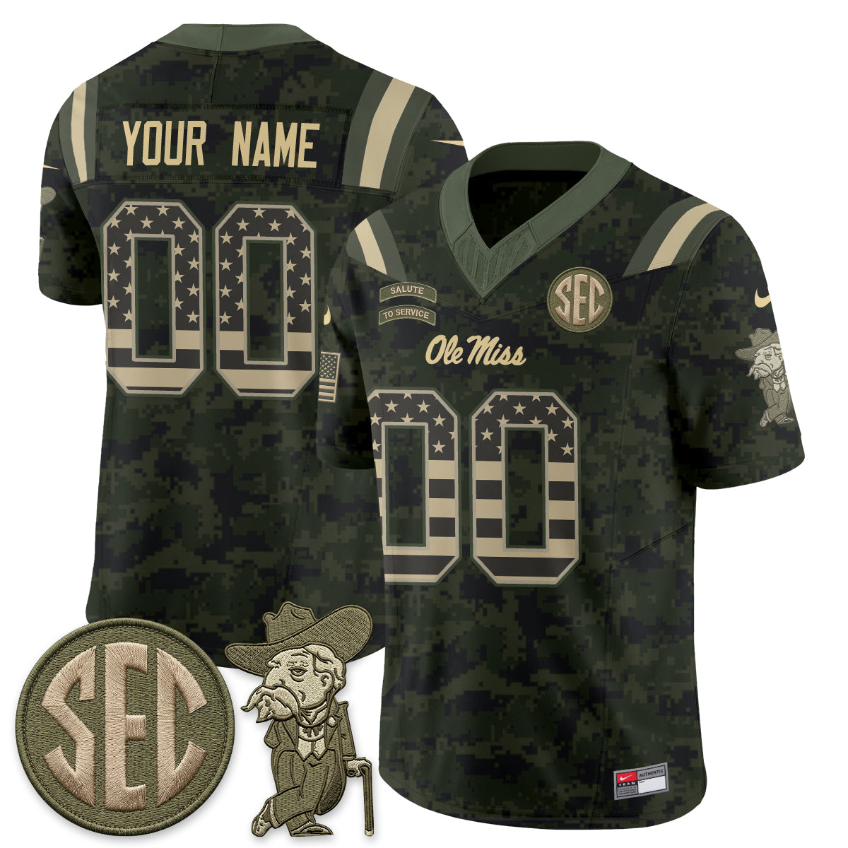 Ole Miss Rebels 2026 Salute to Service Vapor Custom Jersey - Stitched