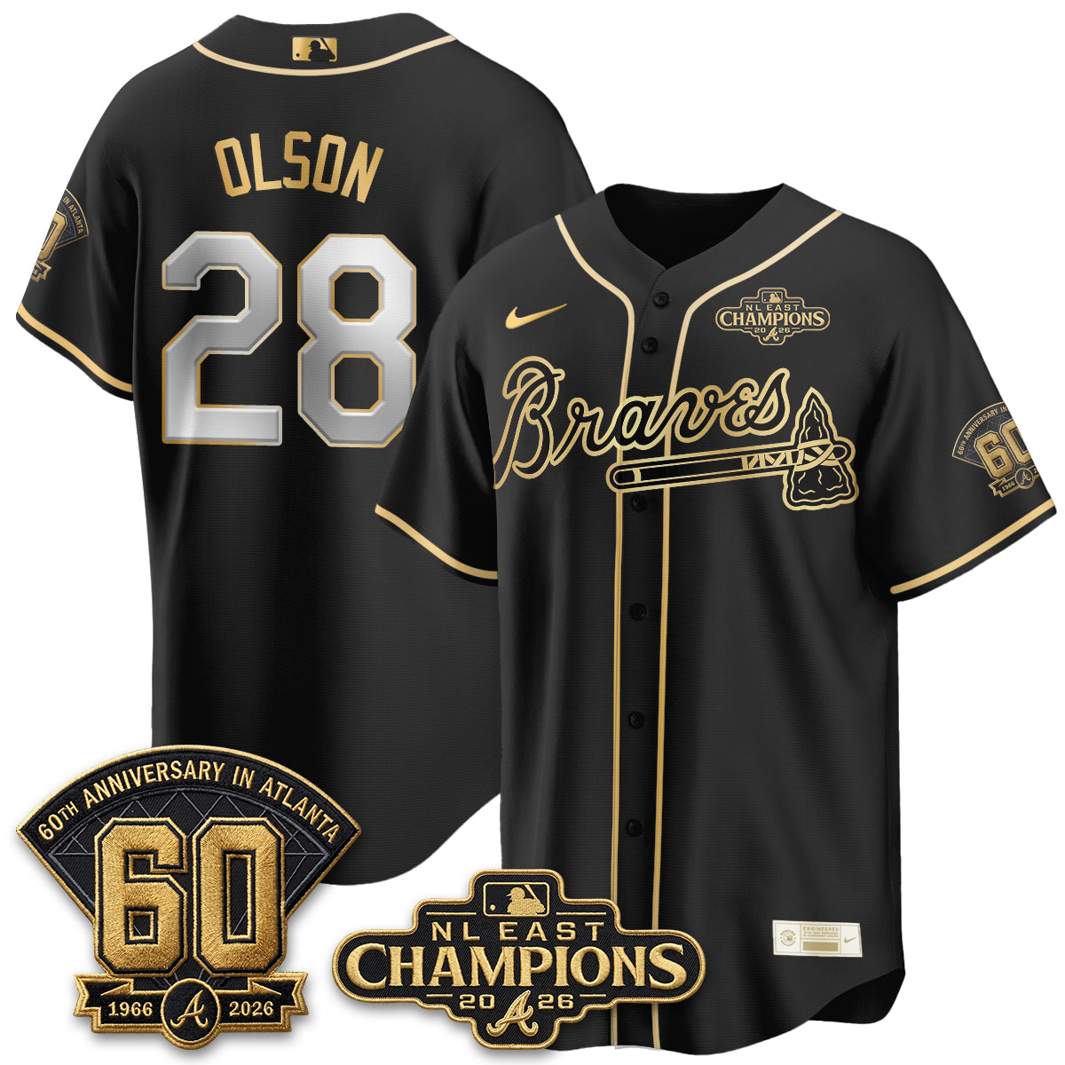 Atlanta Braves 2026 NL East Champs Gold Edition Vapor Jersey - Stitched