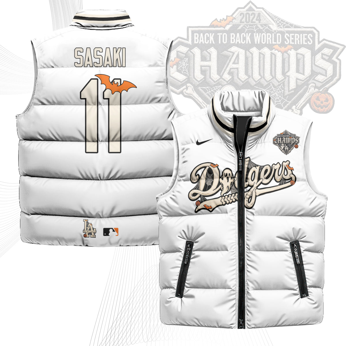 Los Angeles Dodgers Halloween 2026 Unisex Puffer Vest - Printed