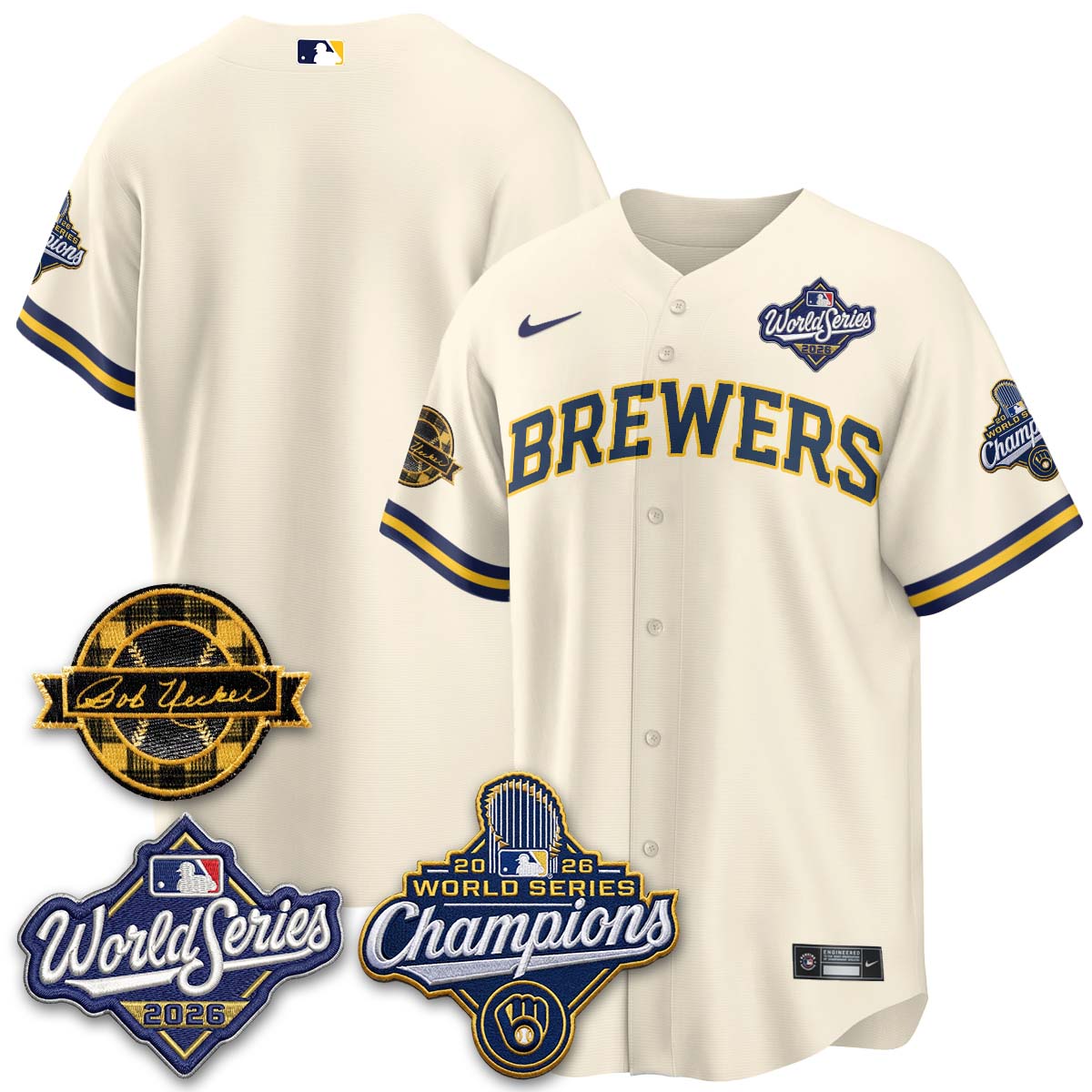 MIL 2026 WS Champions - Bob Uecker Patch Cream Jersey - Stitched (#24)