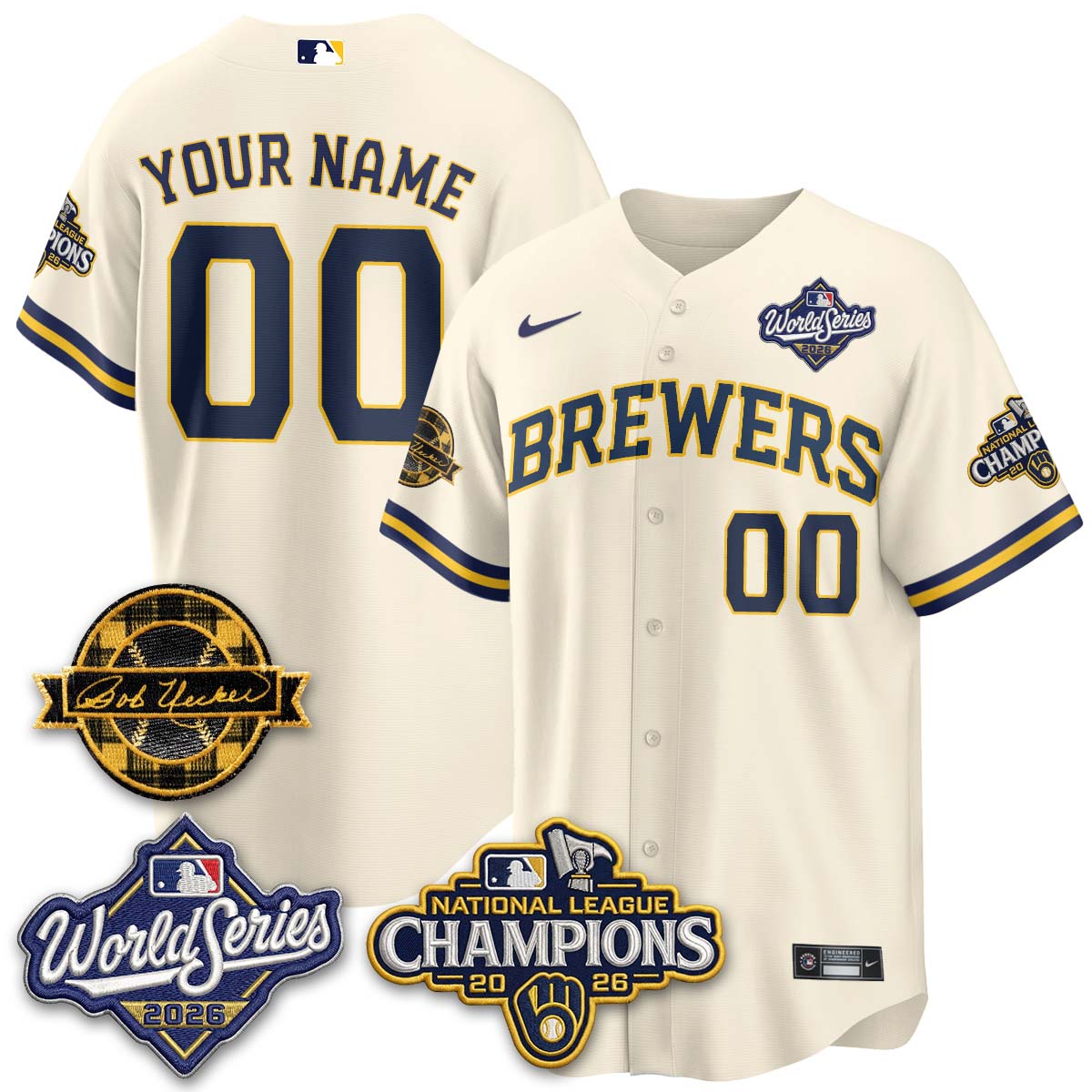 Milwaukee Brewers 2026 NL Champions - Bob Uecker Patch Custom Vapor Jersey - Stitched