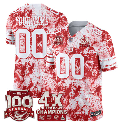 New York Giants 4X Champs Blood Splash Edition Vapor Custom Jersey - Stitched