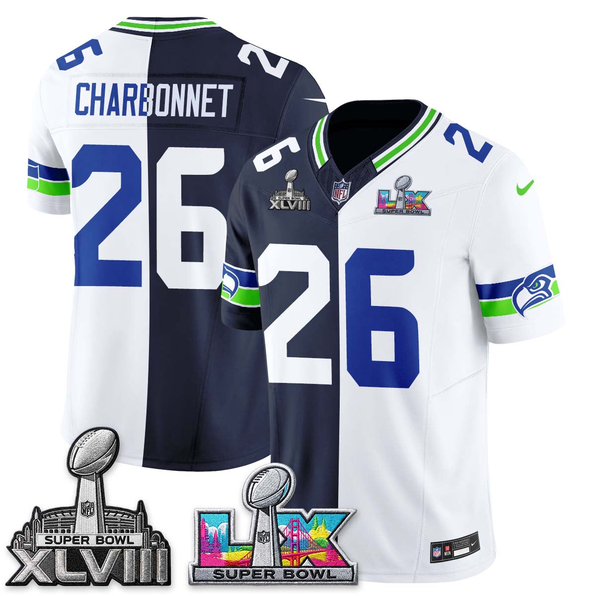 Seattle Seahawks Throwback 2 SB Patches Vapor Jersey - Stitched
