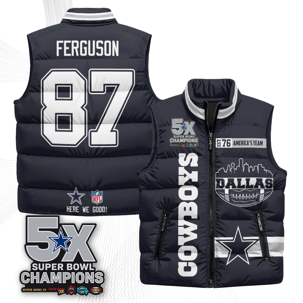 DAL "America's Team" Puffer Vest - Printed