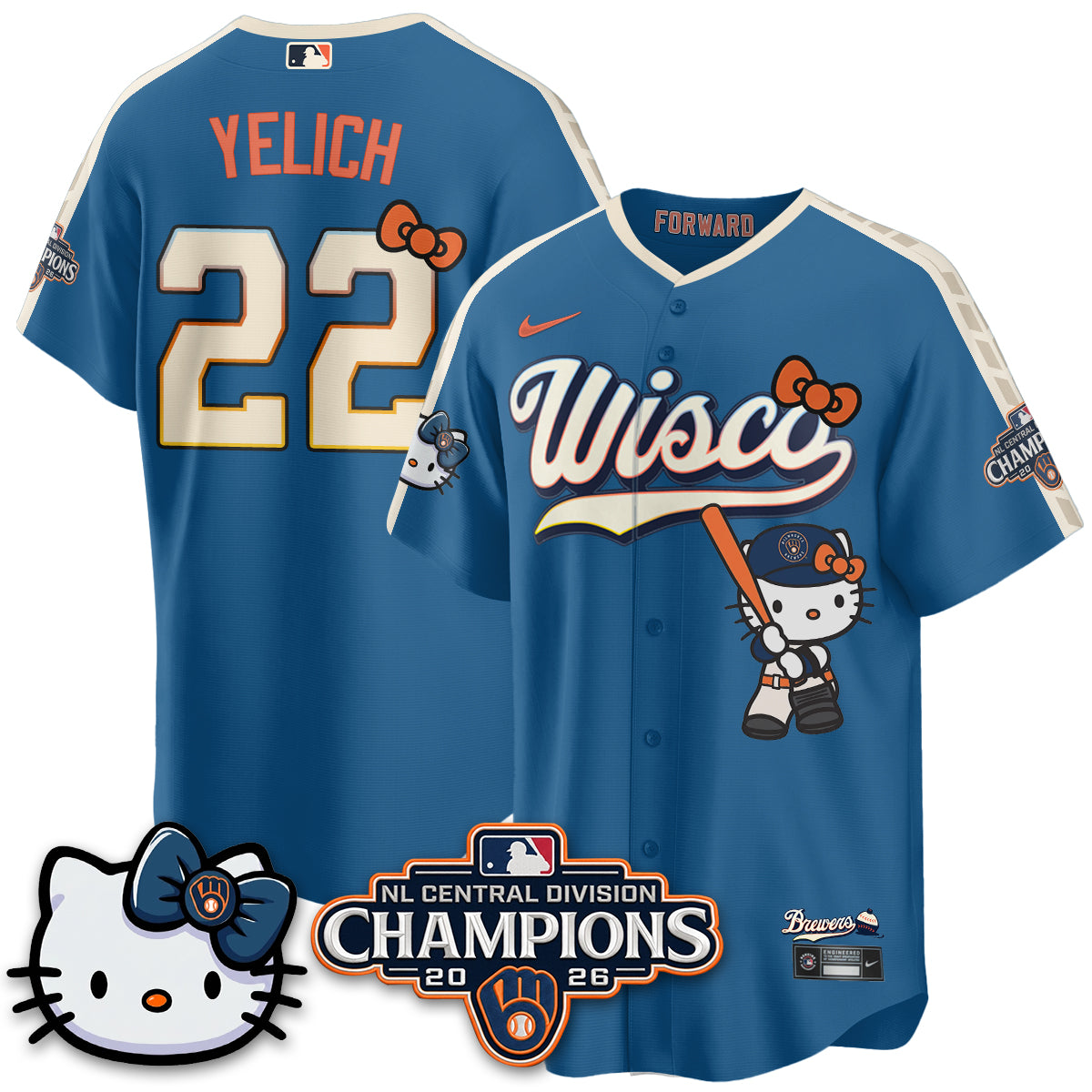Milwaukee Brewers NL Central Champs x Meow KT Vapor Jersey - Stitched