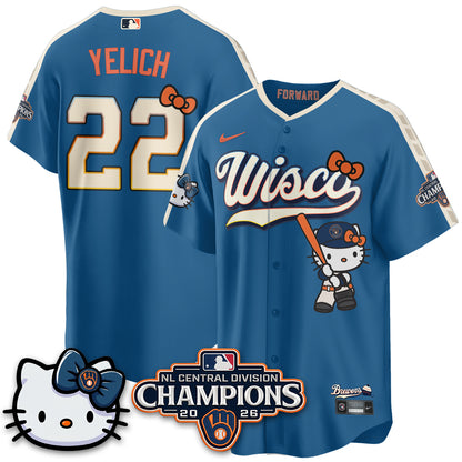 Milwaukee Brewers NL Central Champs x Meow KT Vapor Jersey - Stitched