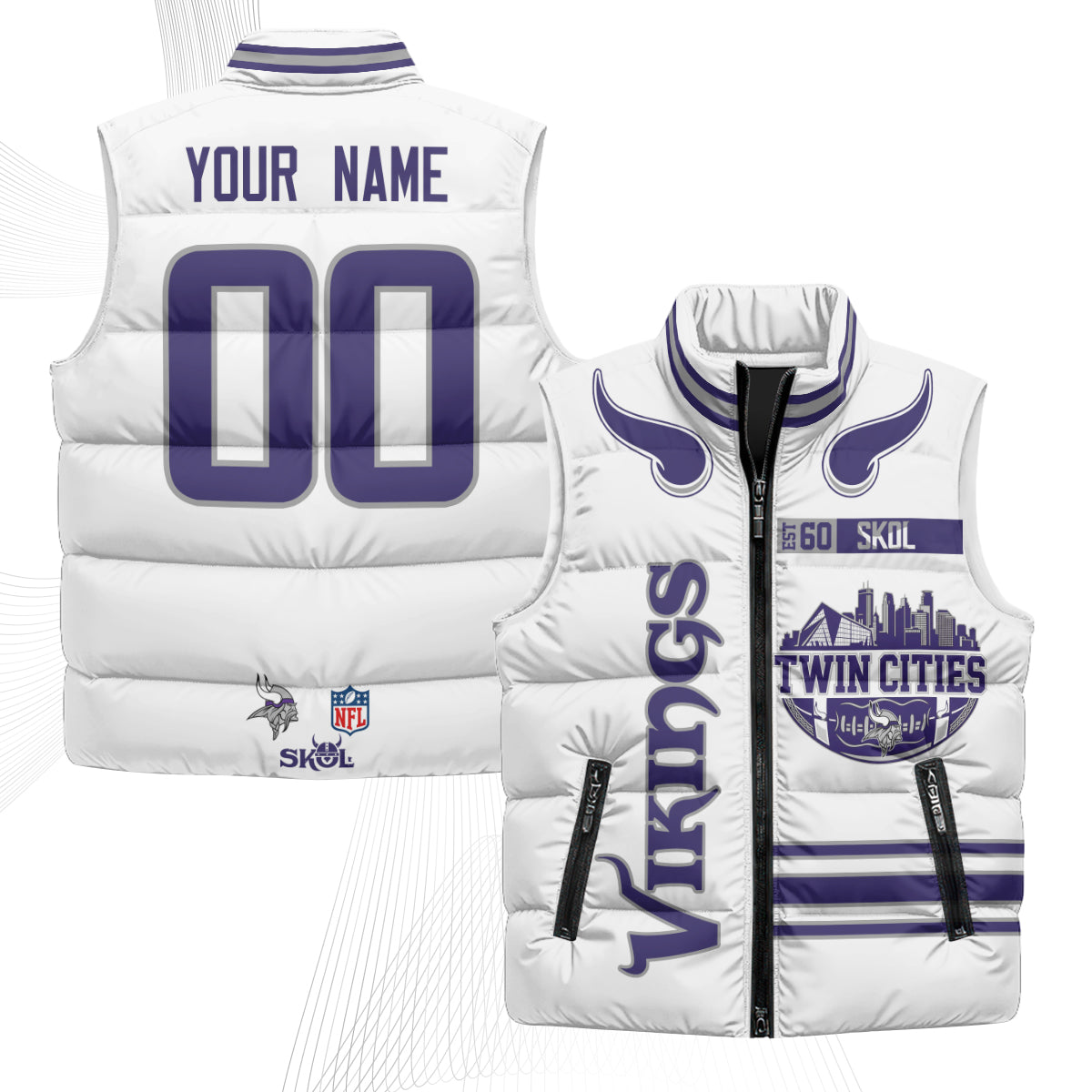 Minnesota Vikings Twin City Custom Puffer Vest - Printed
