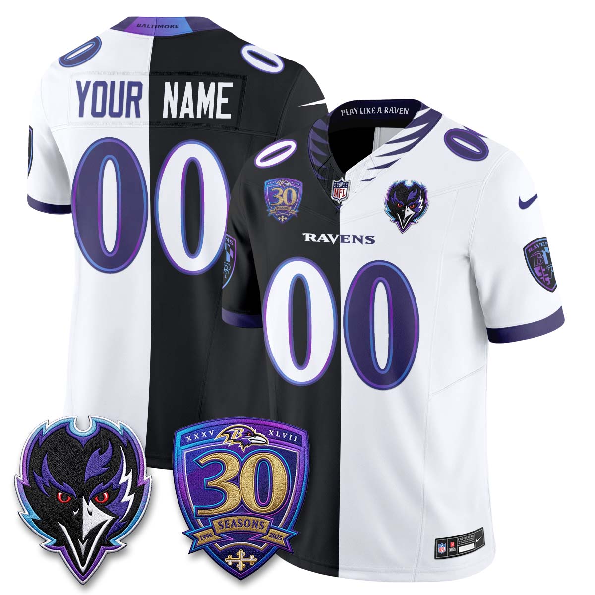 Baltimore Ravens The Next Flight Split Custom Vapor Jersey - Stitched