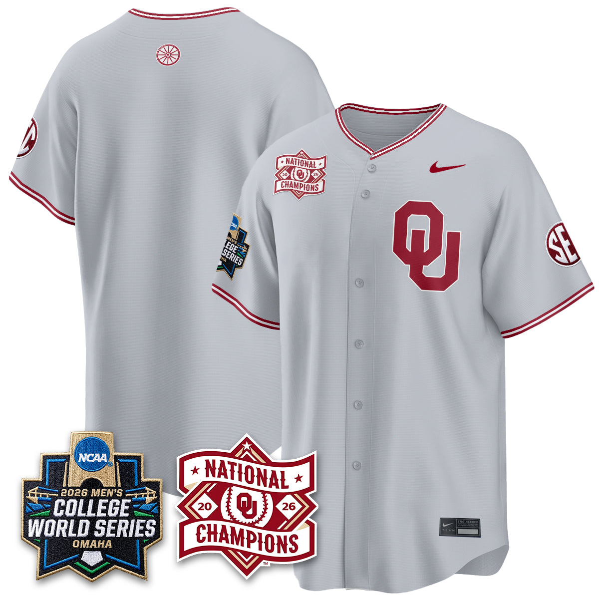 Oklahoma Sooners 2026 NCAA Baseball Men's College World Series Champions Vapor Jersey - Stitched