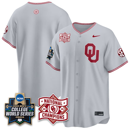 Oklahoma Sooners 2026 NCAA Baseball Men's College World Series Champions Vapor Jersey - Stitched