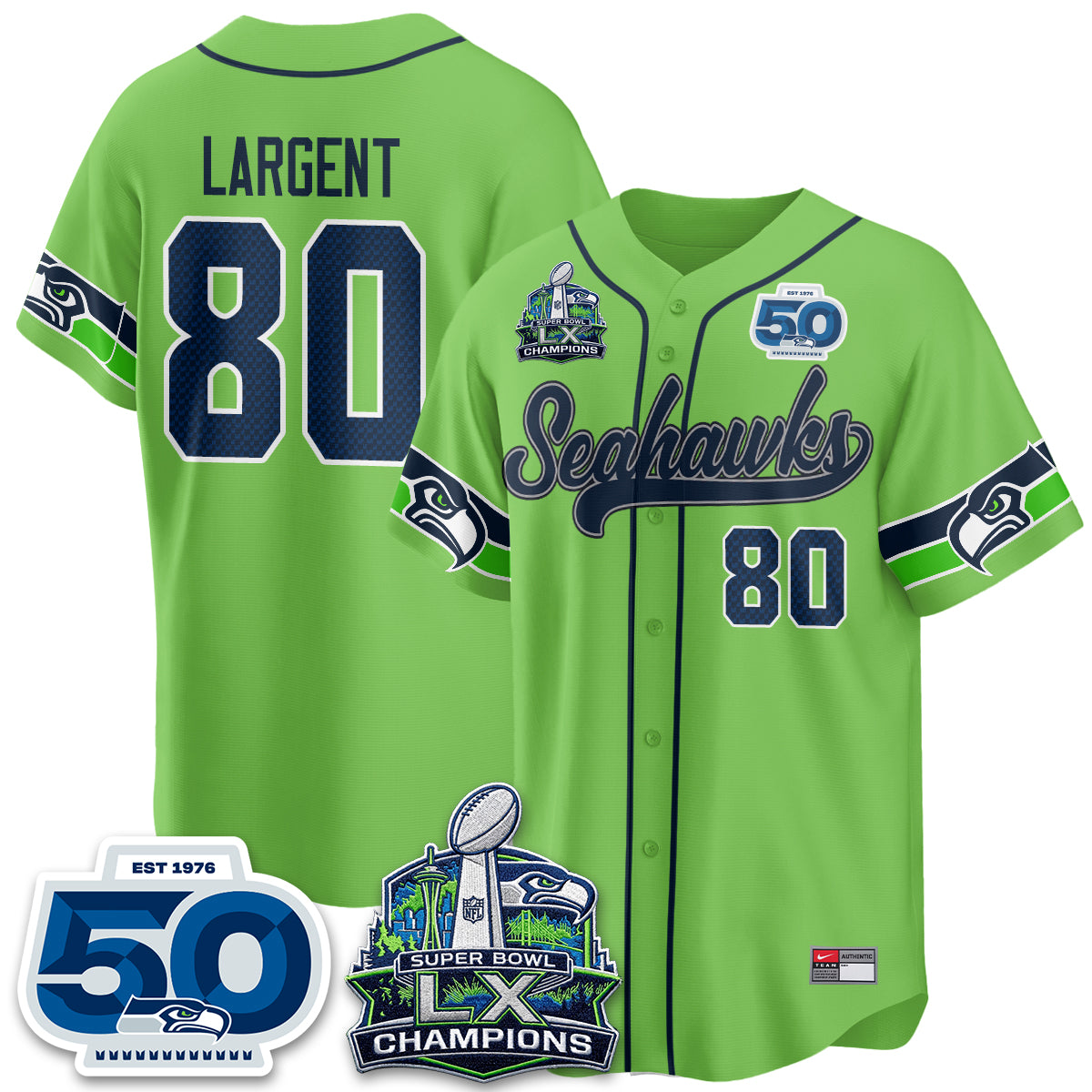 Seattle Seahawks SB LX Champs Vapor Baseball Jersey - Stitch