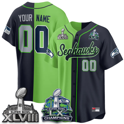 Seattle Seahawks S.Bowl Champs Split Baseball Custom Jersey V1- Stitched